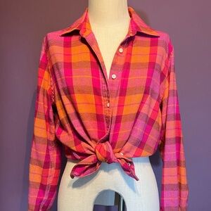Lands' End Flannel Boyfriend Shirt in orange & pink 🧡🩷